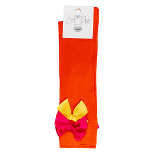 SS24 ADee MAXINE Bright Orange Bow Knee High Socks