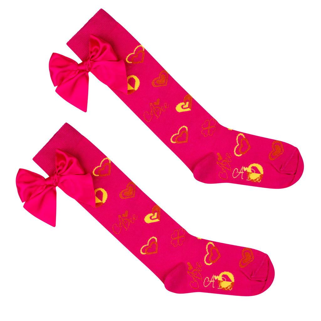 SS24 ADee MAIRI Hot Pink Colour Block Heart Print Knee High Socks