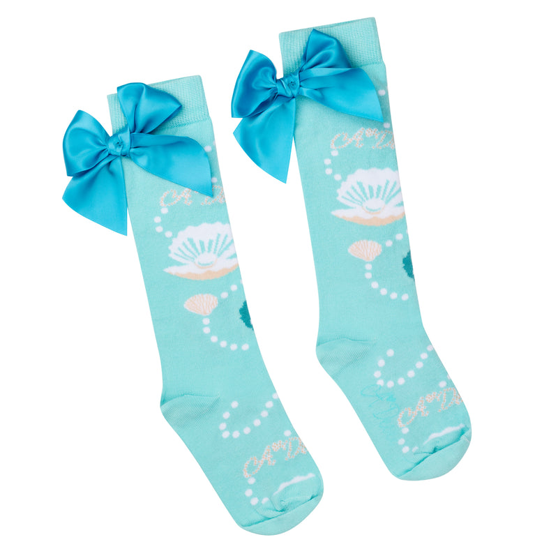 SS24 ADee OCEANA Aruba Blue Pearl Print Knee High Socks
