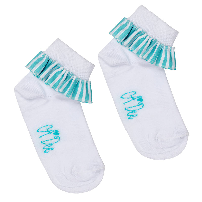 SS24 ADee OCTAVIA Bright White Stripe Frill Ankle Socks