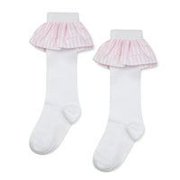 SS25 ADee COLETTE White & Pink Stripe Frill Knee High Socks