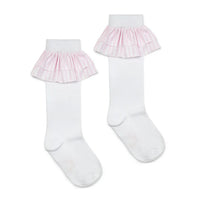 SS25 ADee COLETTE White & Pink Stripe Frill Knee High Socks