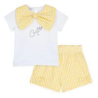 SS25 ADee DIXIE White & Yellow Checked Bow Logo Shorts Set