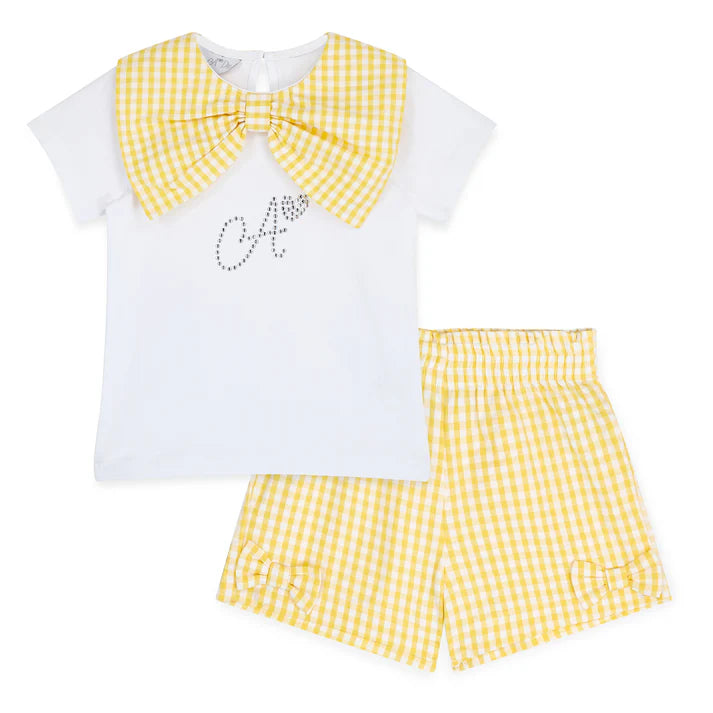 SS25 ADee DIXIE White & Yellow Checked Bow Logo Shorts Set