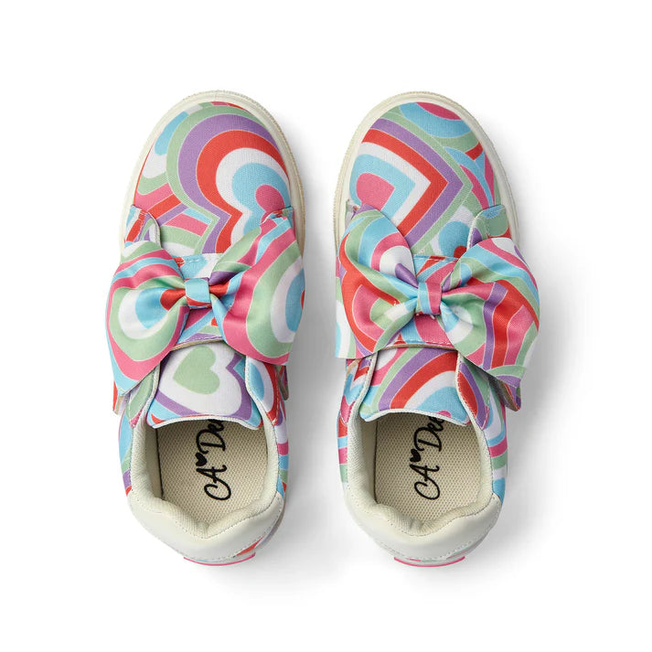 SS25 ADee BOWIE Multicoloured Heart Print Bow Trainers
