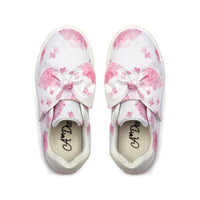 SS25 ADee BOWIE Pink & White Hydrangea Print Bow Trainers
