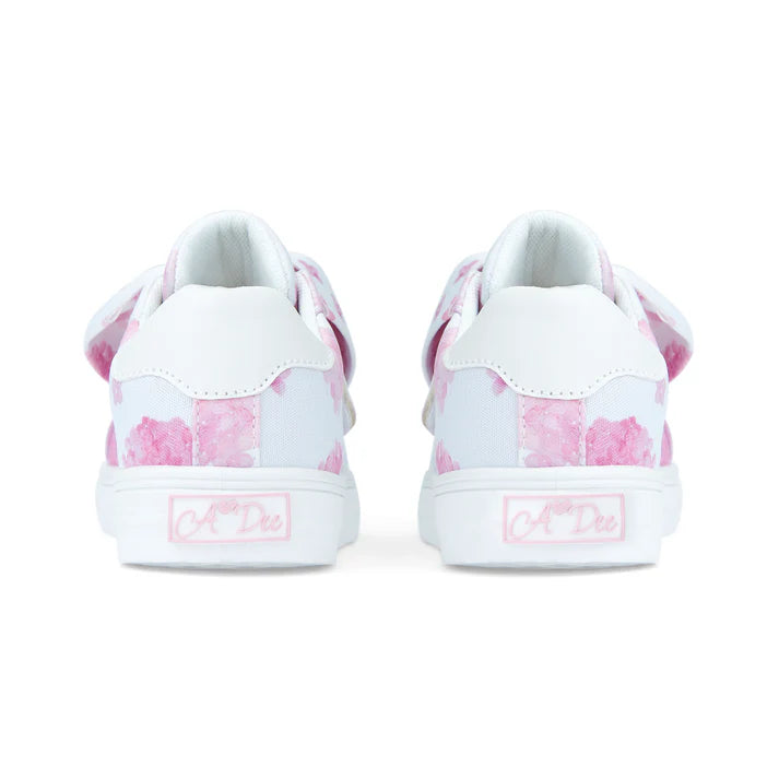 SS25 ADee BOWIE Pink & White Hydrangea Print Bow Trainers