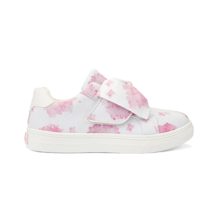 SS25 ADee BOWIE Pink & White Hydrangea Print Bow Trainers
