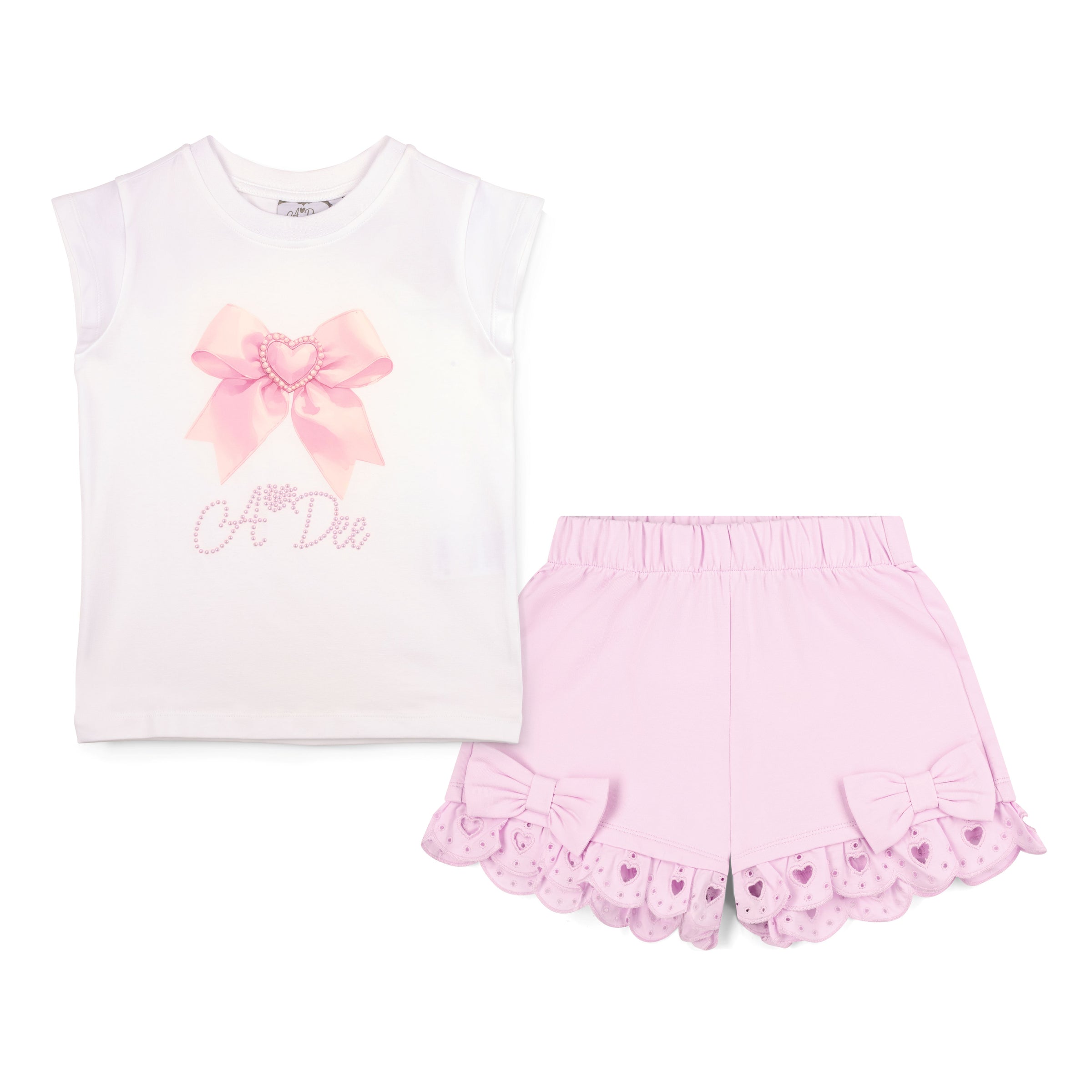 PREORDER SS26 ADee ROXY White & Pink Bow Shorts Set