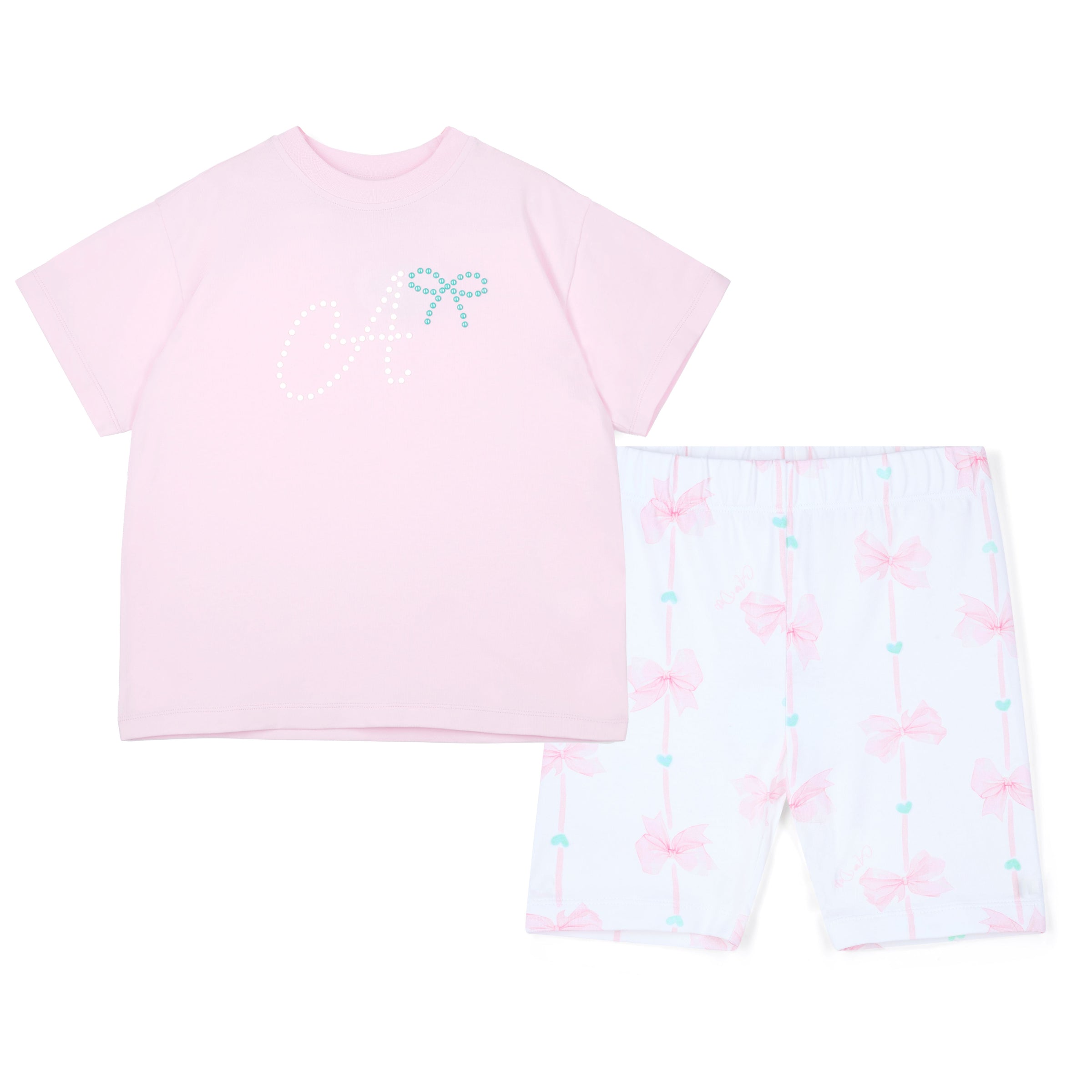PREORDER SS26 ADee REBECCA Pink White & Green Bow Cycling Shorts Set