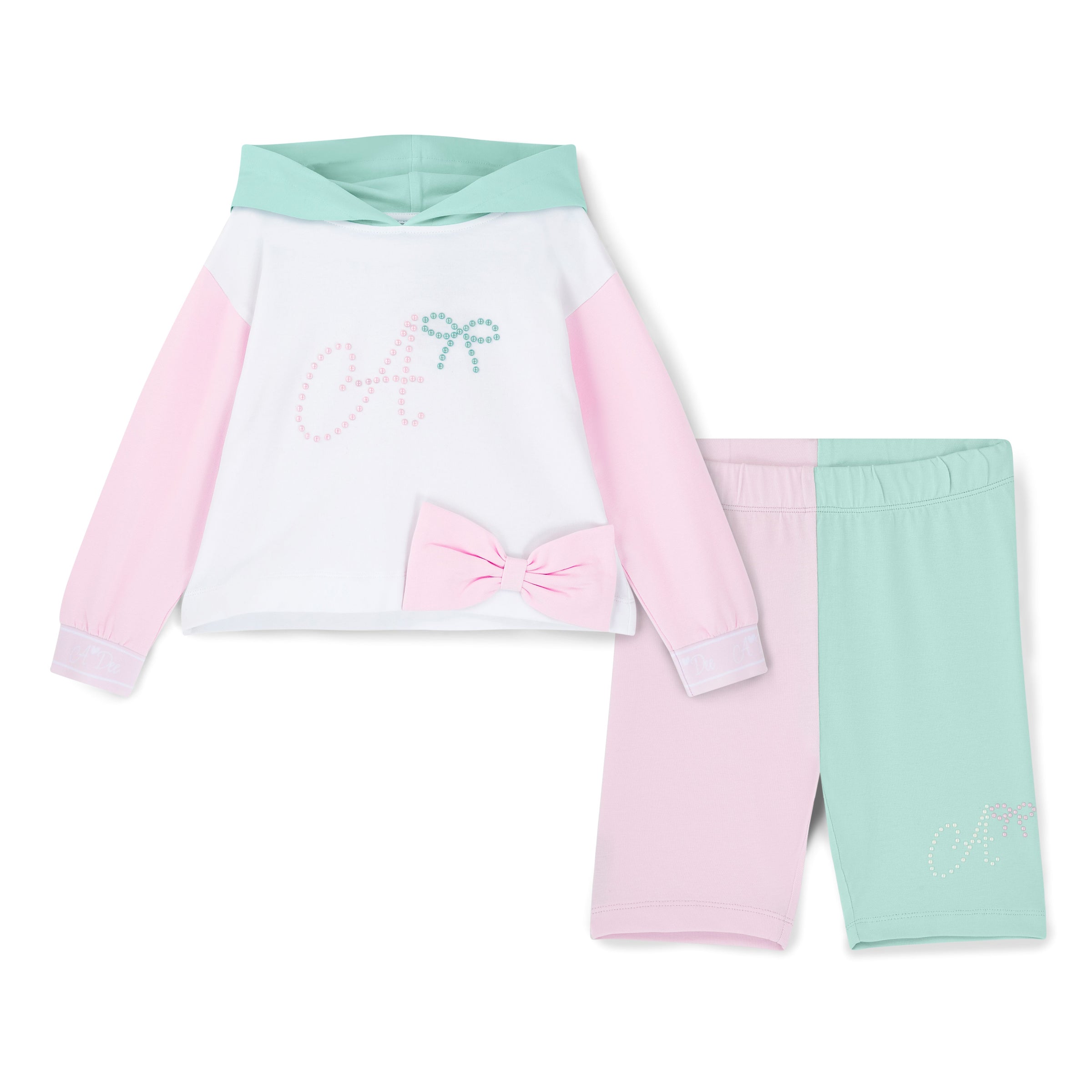 PREORDER SS26 ADee REESE White Green & Pink Bow Hoody Cycling Shorts Set
