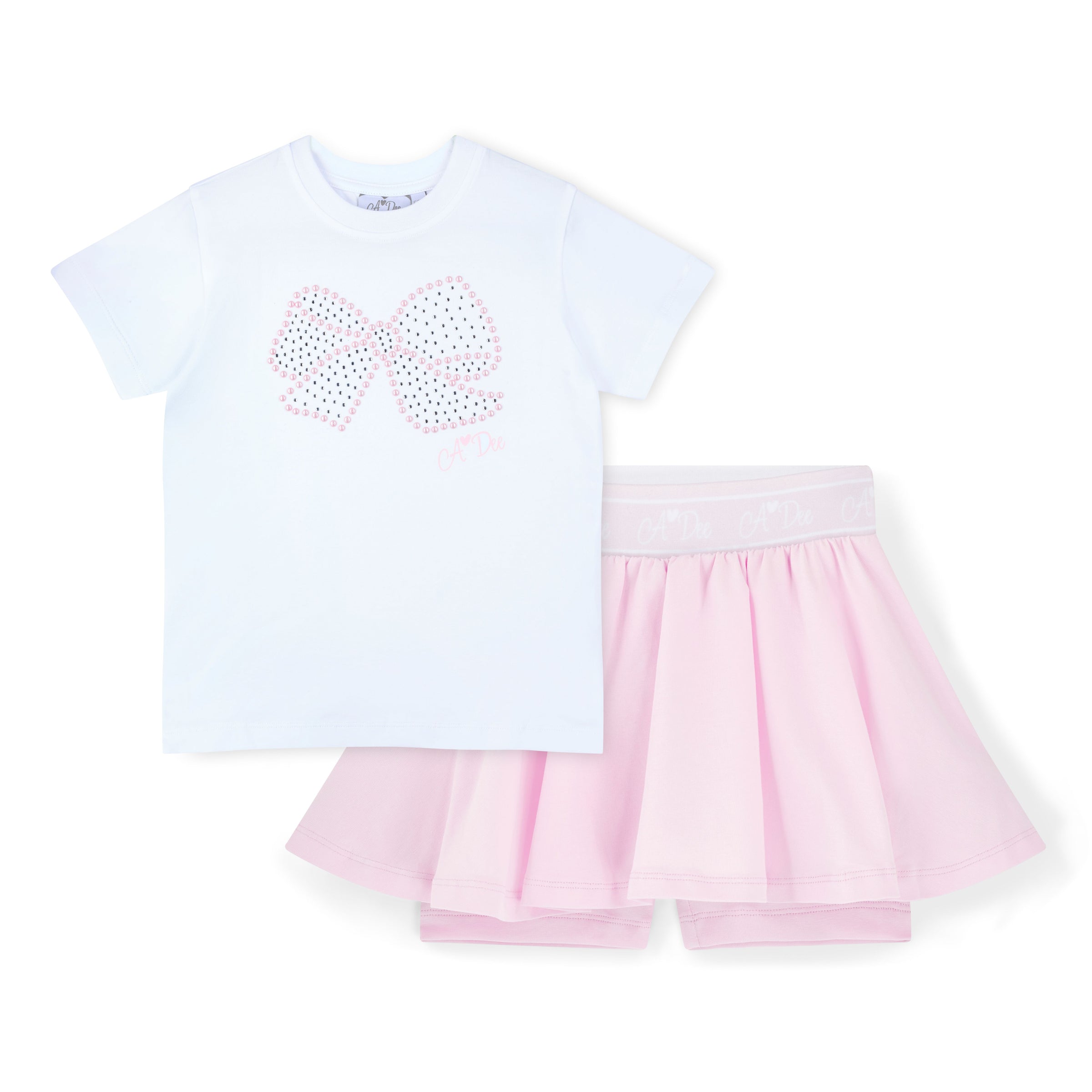 PREORDER SS26 ADee ROSE White & Pink Diamante Bow Skort Set