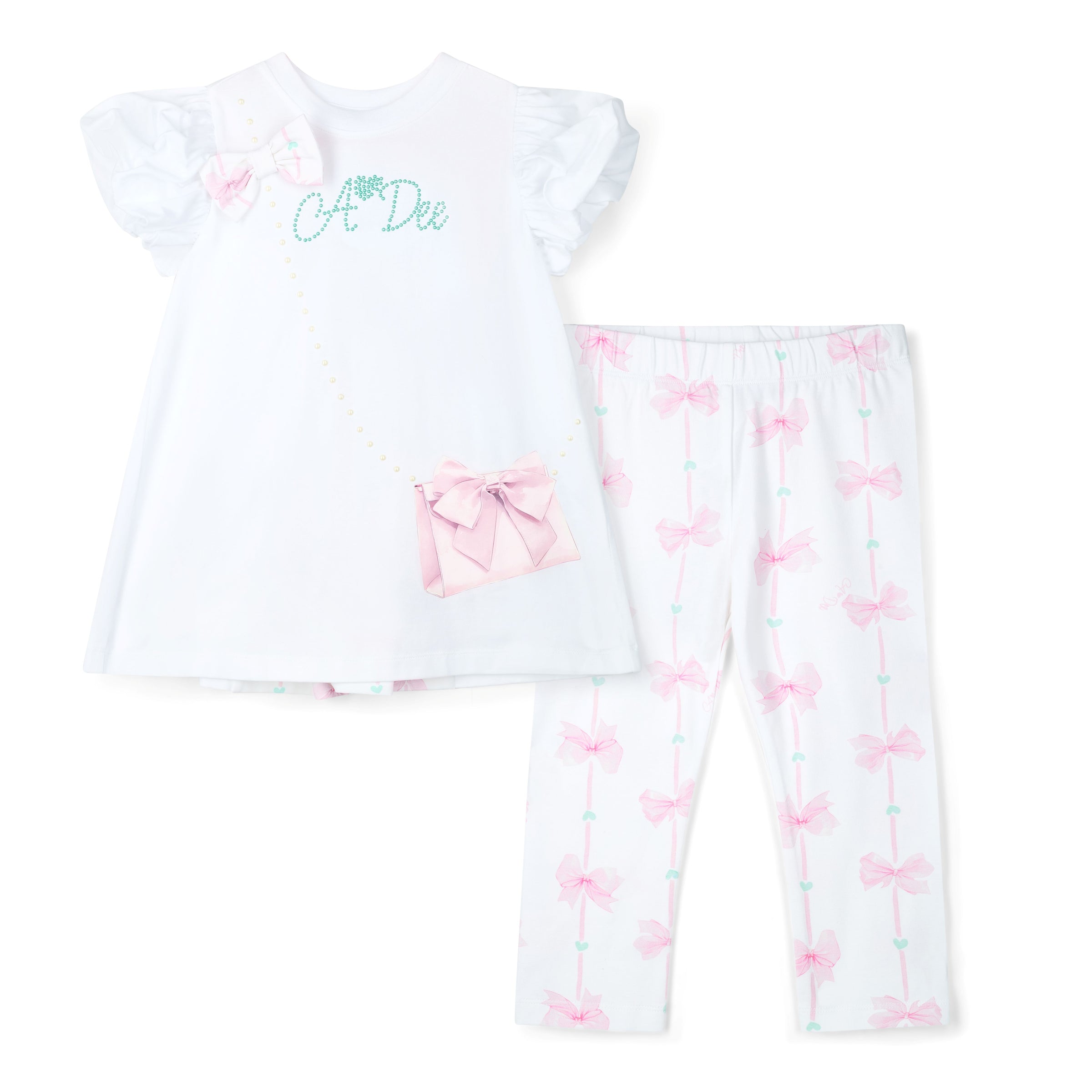 PREORDER SS26 ADee RITA White & Pink Bows Handbag Leggings Set