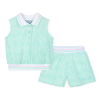 PREORDER SS26 ADee ROMI Green Pink & White Logo Terry Towelling Shorts Set