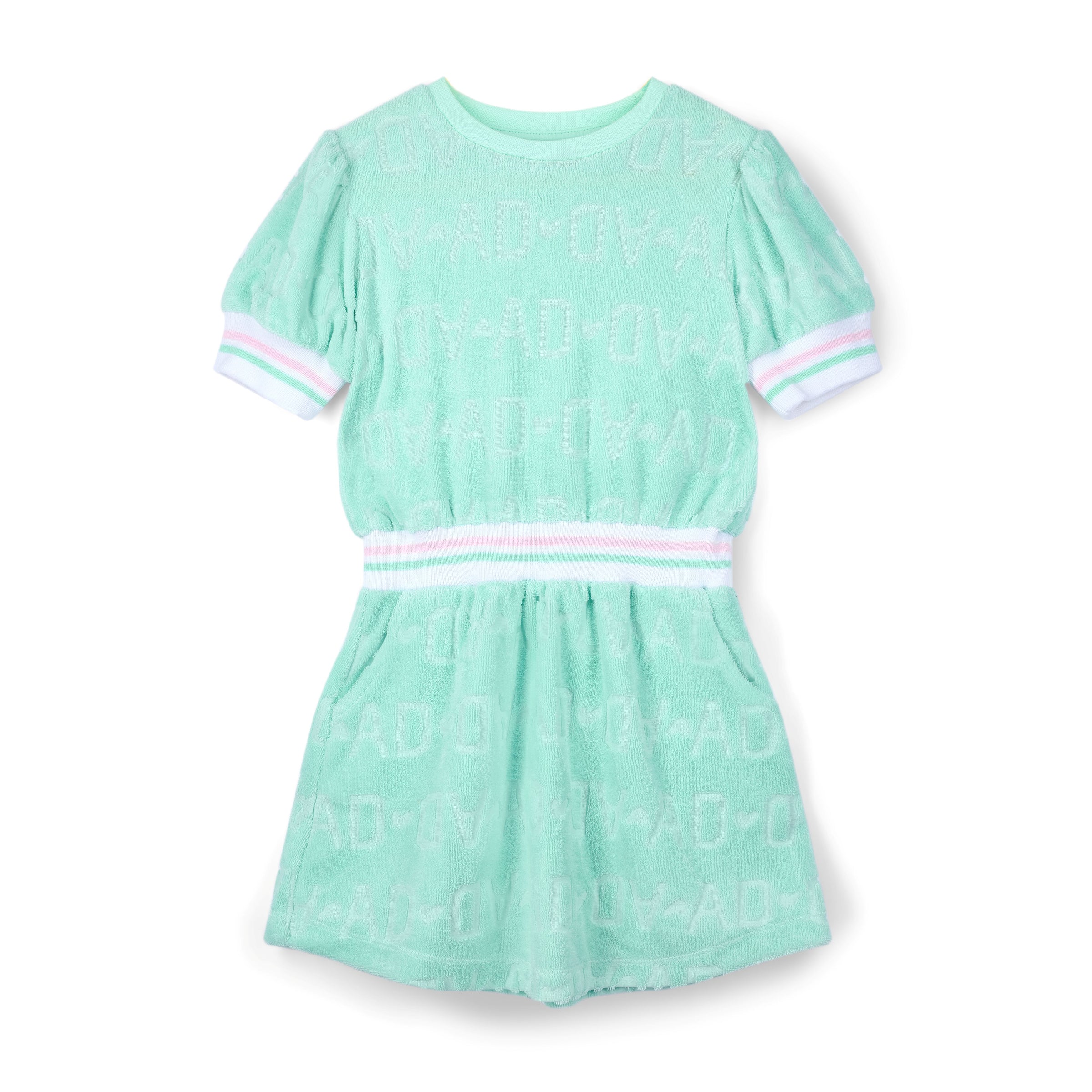 PREORDER SS26 ADee RUE Green Pink & White Logo Terry Towelling Dress