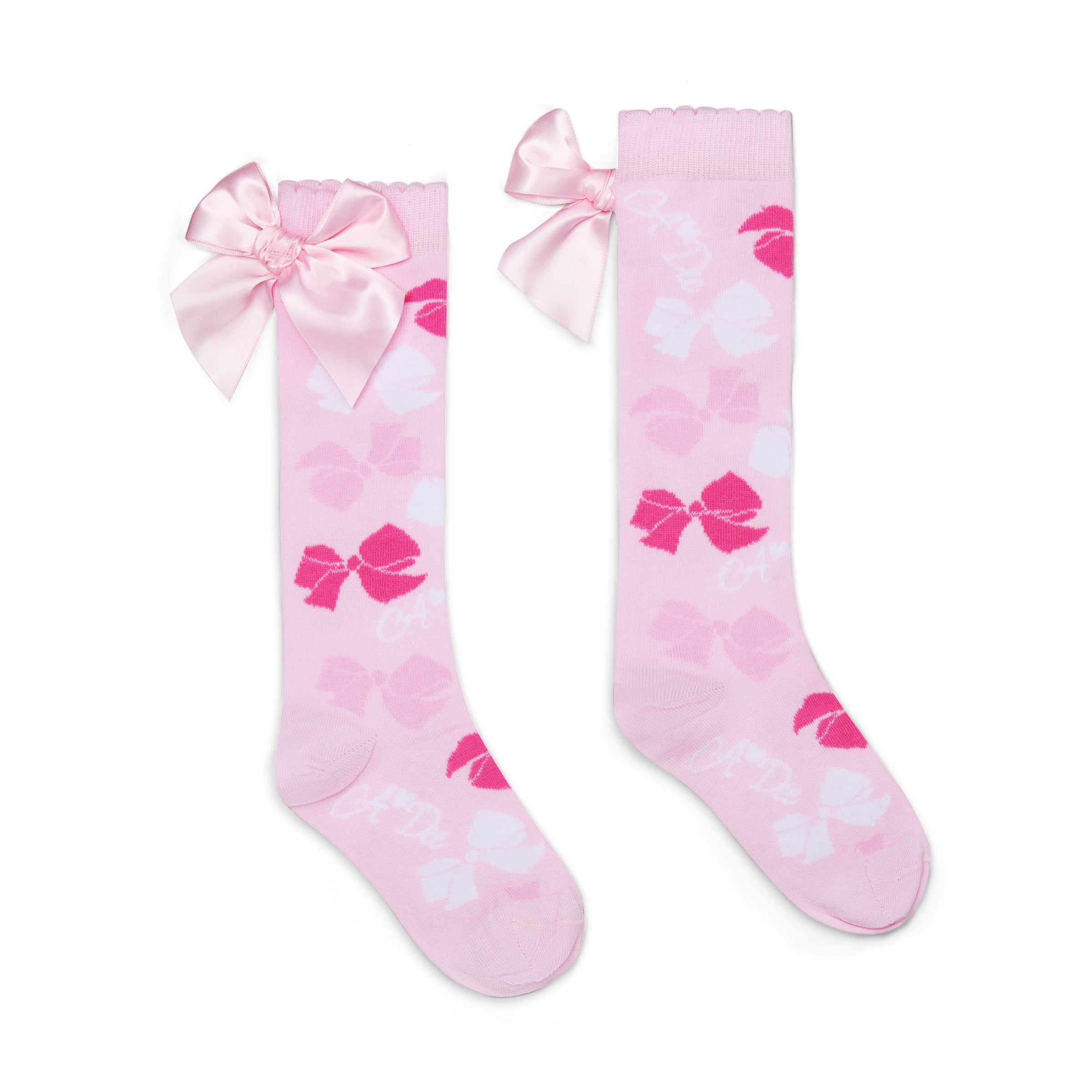 PREORDER SS26 ADee RAMONA Pink & White Bow Print Knee High Socks