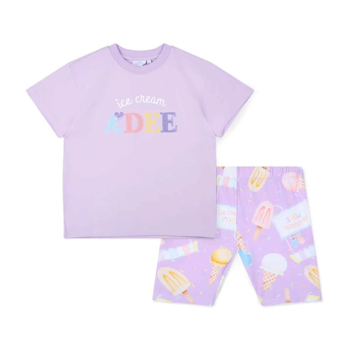 SS26 ADee SOPHIA Purple Ice Cream Print Cycling Shorts Set