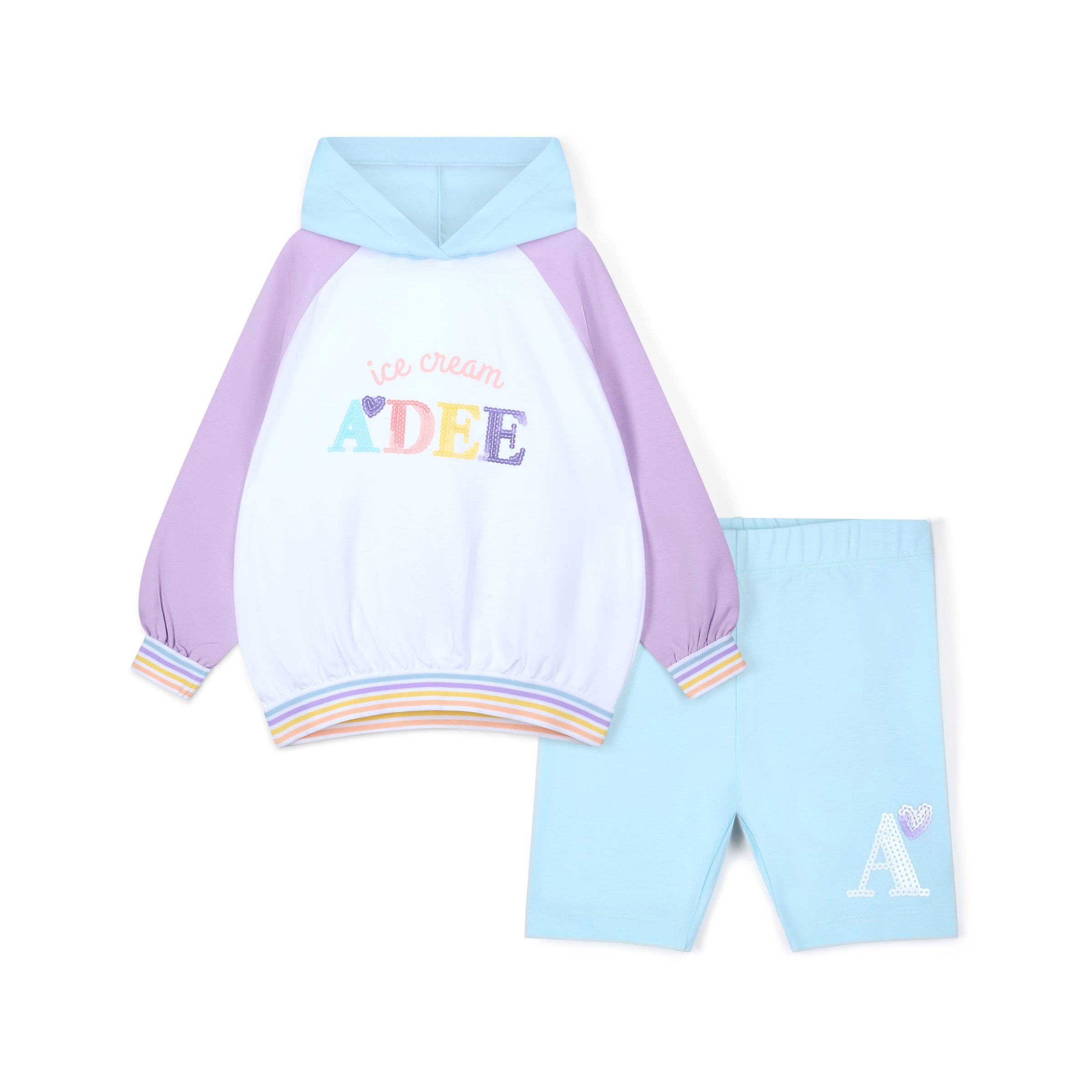 PREORDER SS26 ADee SISSY White Blue & Purple Colour Block Hoody Cycling Shorts Set