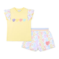 PREORDER SS26 ADee SIENNA Yellow Multicoloured Initial Print Shorts Set