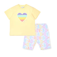 PREORDER SS26 ADee SAZ Yellow Multicoloured Sequin Heart Initial Print Cycling Shorts Set