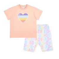 PREORDER SS26 ADee SAZ Peach Multicoloured Sequin Heart Initial Print Cycling Shorts Set