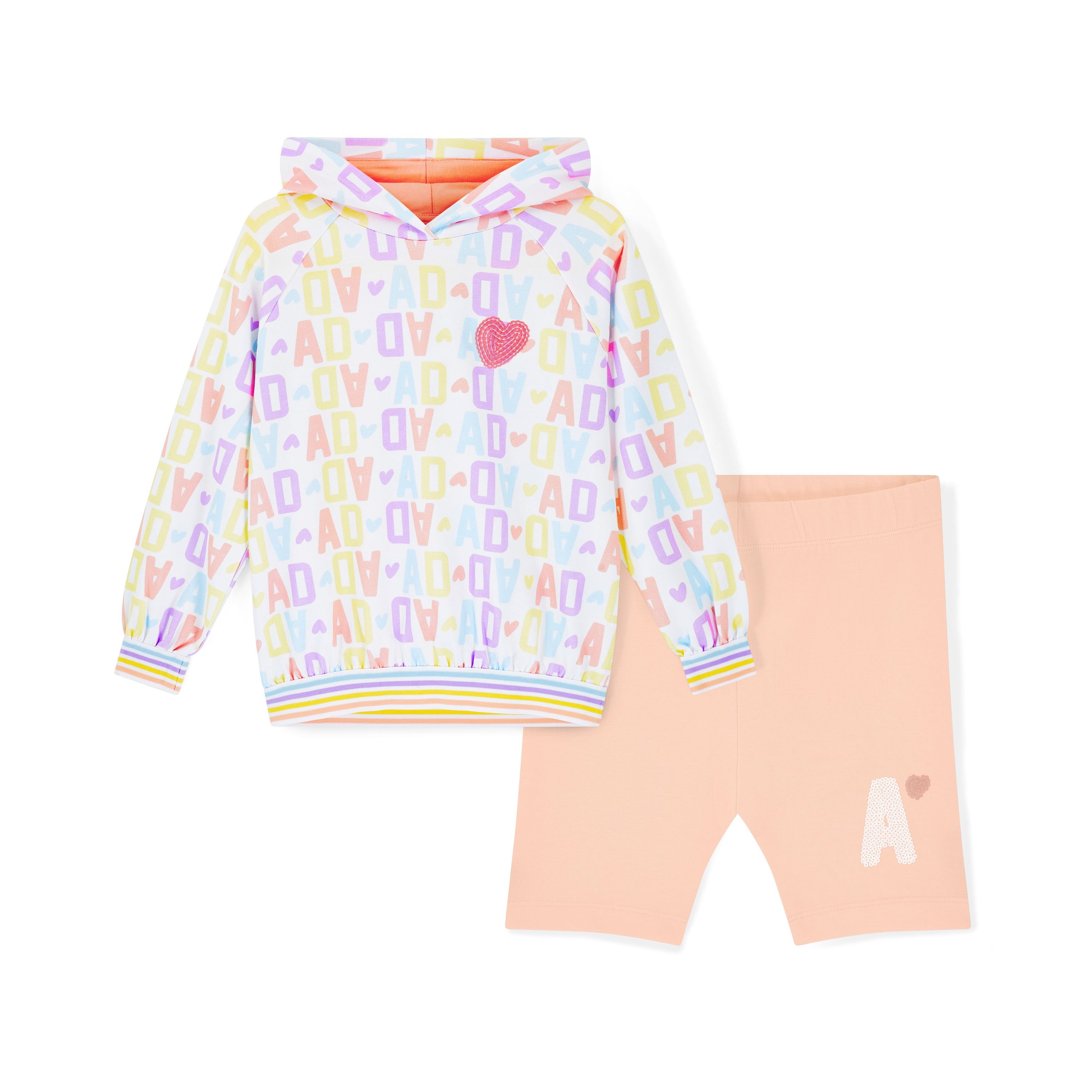 PREORDER SS26 ADee SISI Peach Multicoloured Initial Print Hoody Cycling Shorts Set