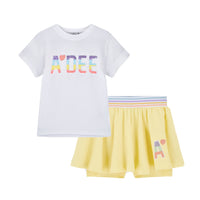 PREORDER SS26 ADee STEVIE White & Yellow Sequin Logo Skort Set