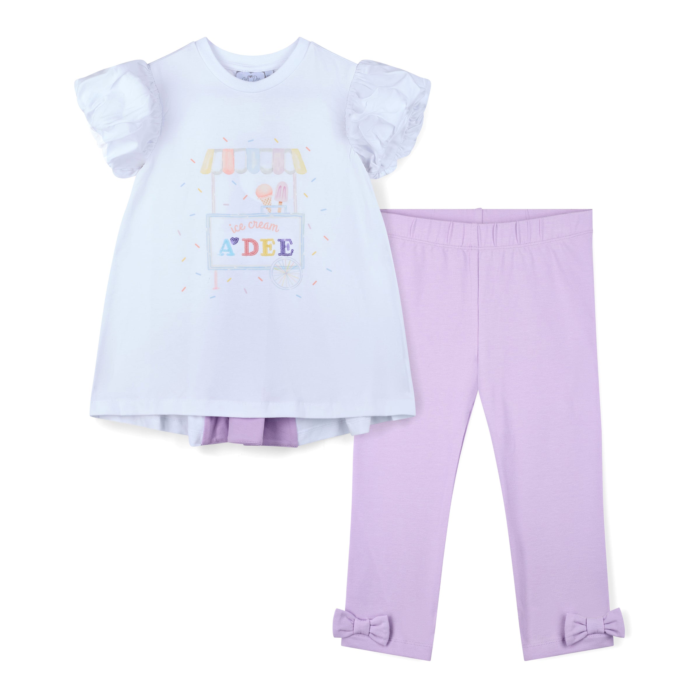 PREORDER SS26 ADee SKYLER White & Purple Ice Cream Cart Leggings Set