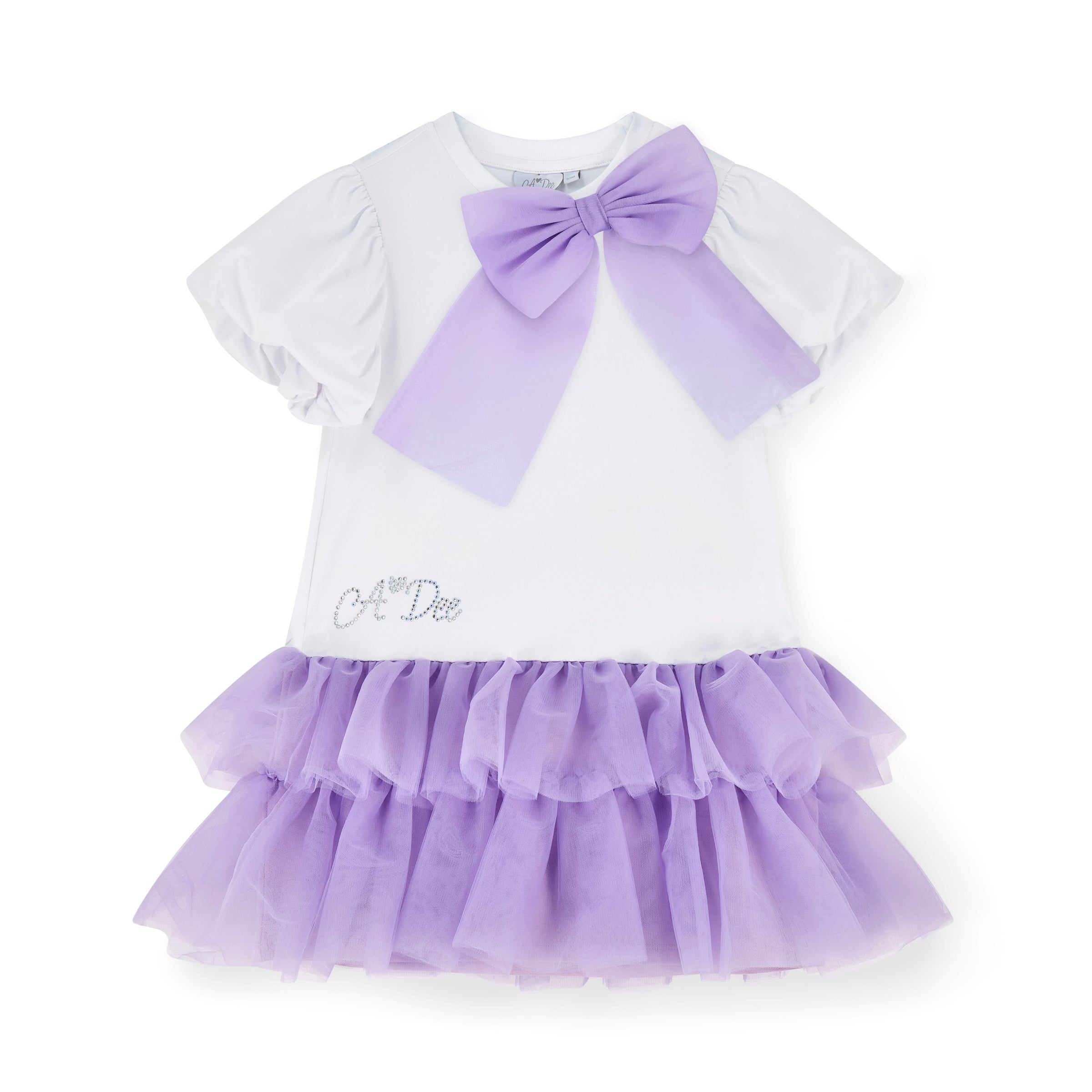 PREORDER SS26 ADee SPARKLE White & Purple Tulle Bow Frill Dress