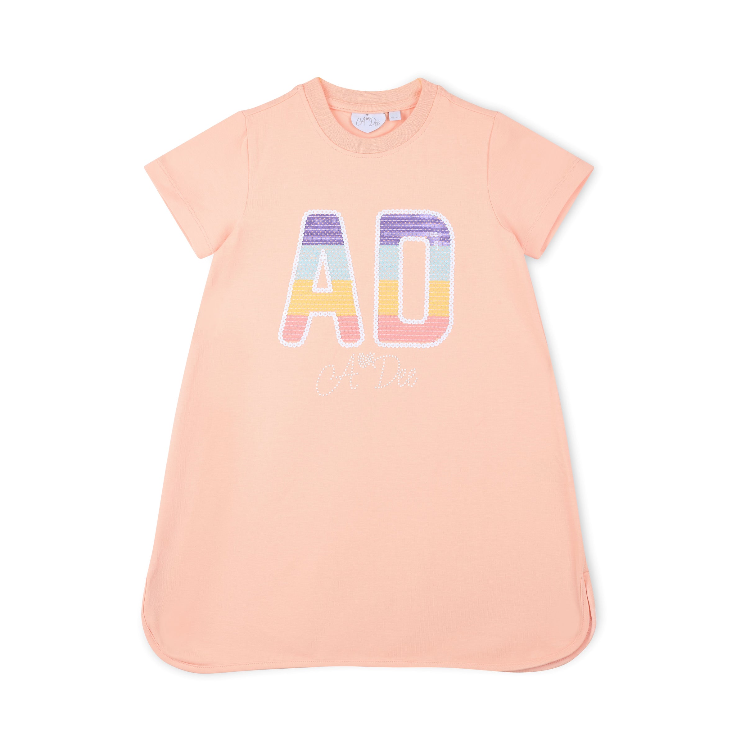 PREORDER SS26 ADee SAYLOR Peach Multicoloured Sequin Logo Dress