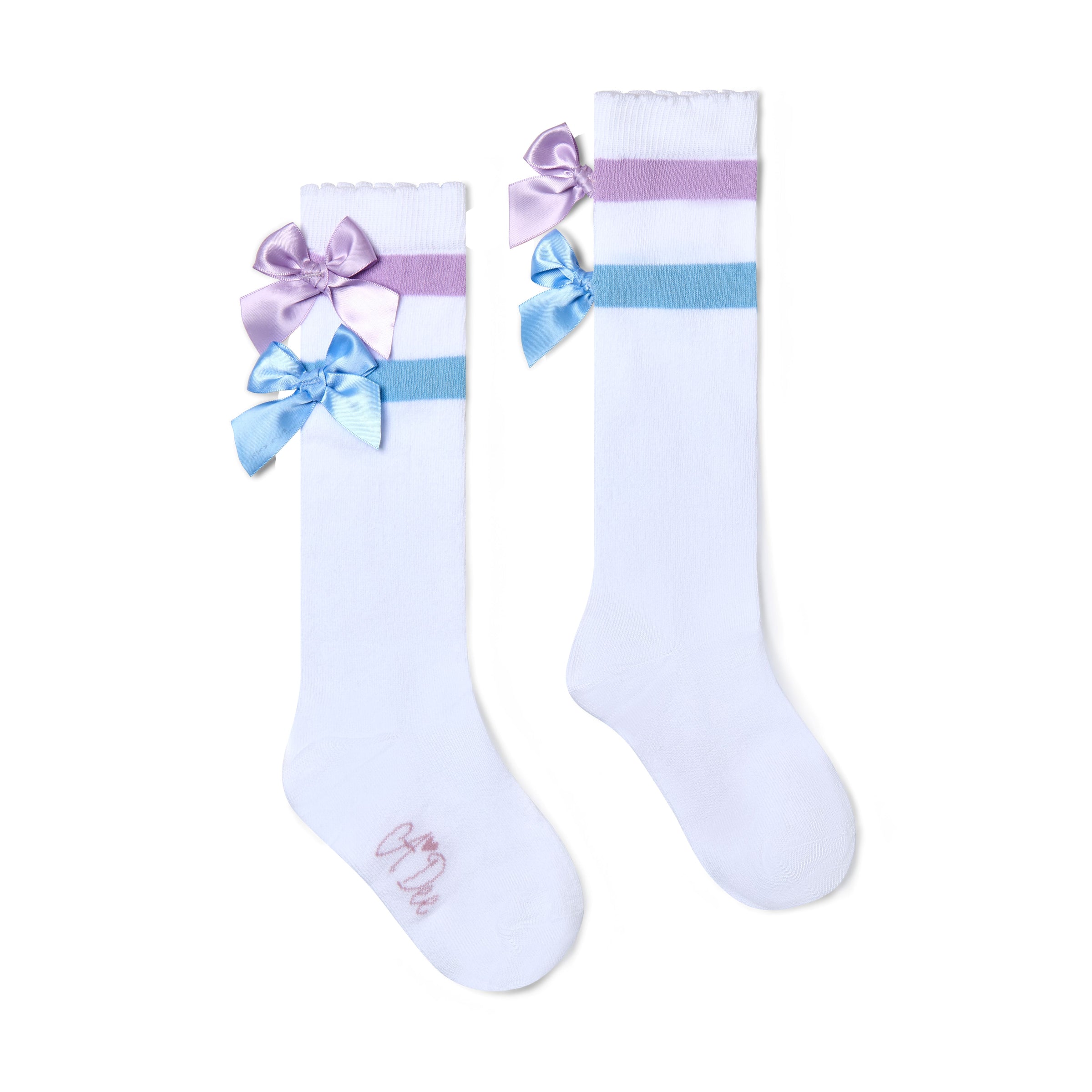 PREORDER SS26 ADee SAINT White Blue & Purple Knee High Bow Socks