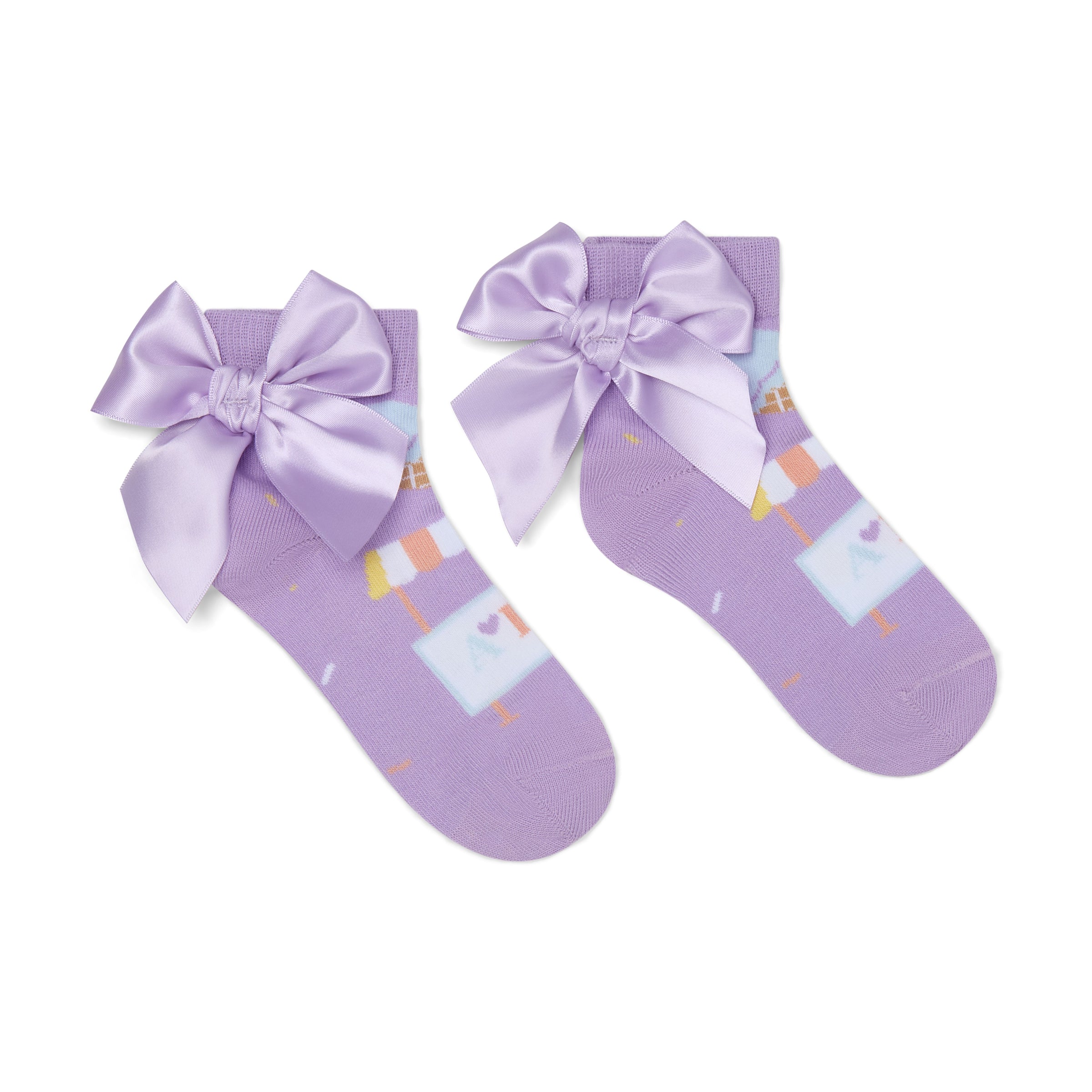 PREORDER SS26 ADee SADE Purple & Blue Ice Cream Print Bow Ankle Socks