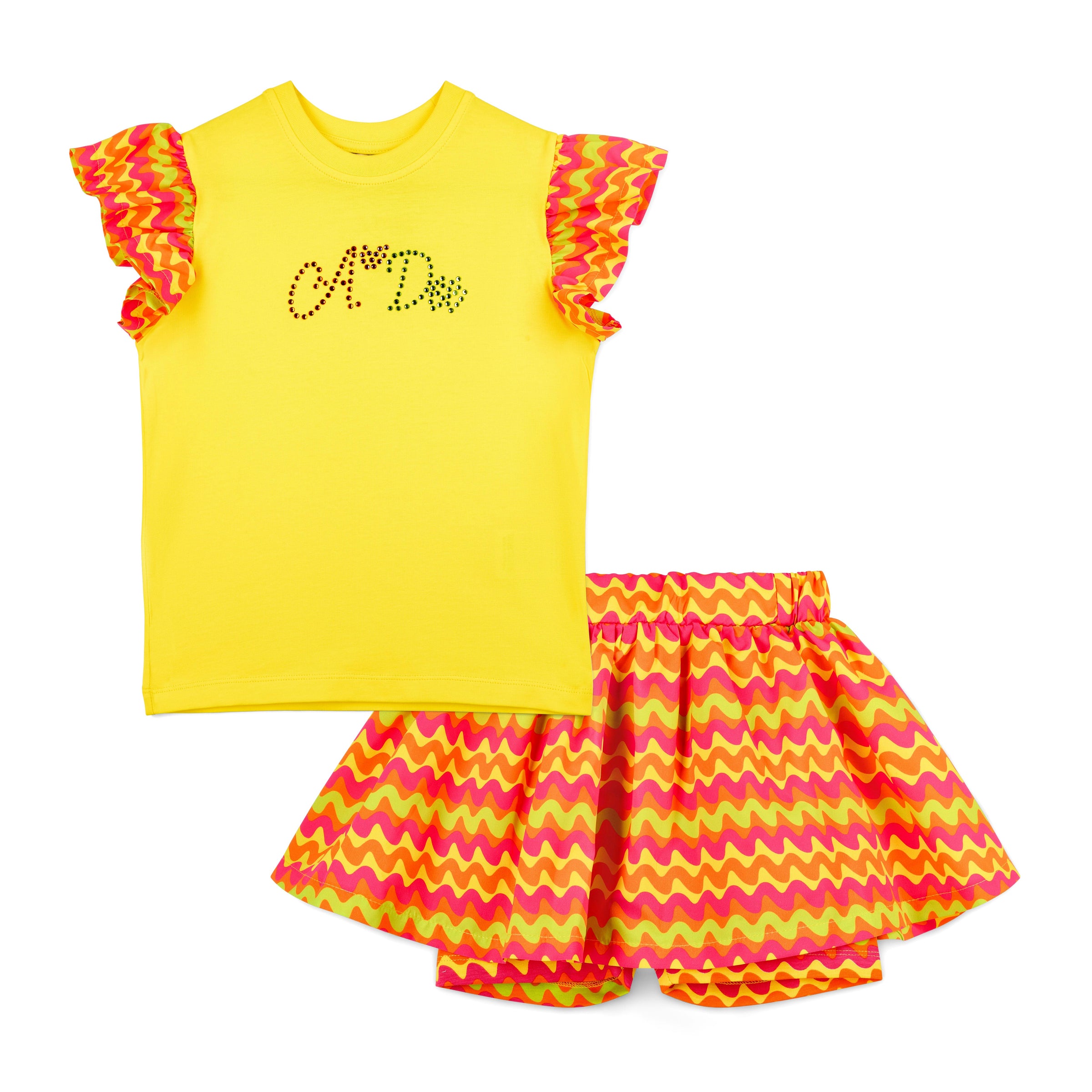 PREORDER SS26 ADee TIFFANY Yellow Multicoloured Zig Zag Print Skort Set