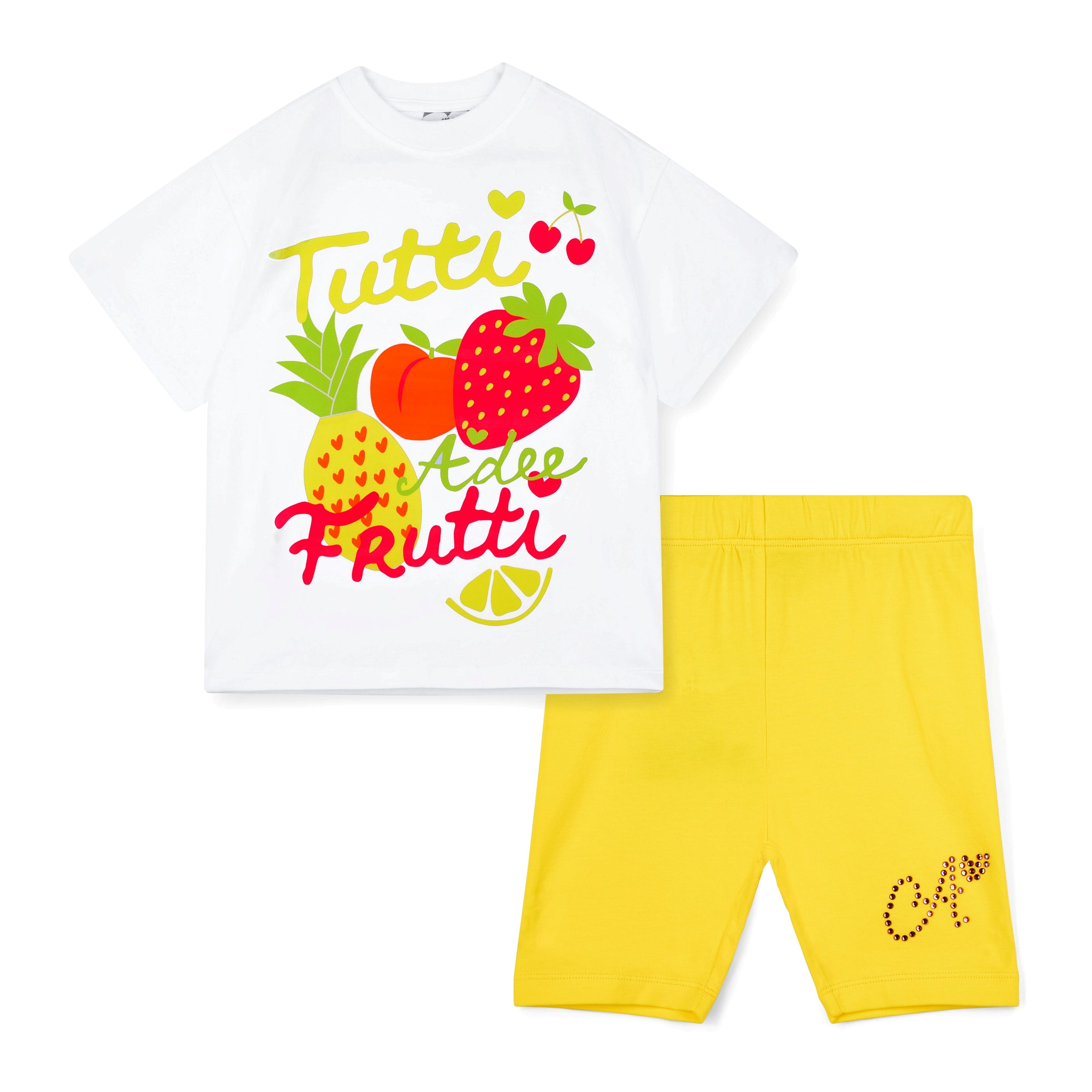 PREORDER SS26 ADee TRINITY White & Yellow 'Tutti Frutti' Cycling Shorts Set