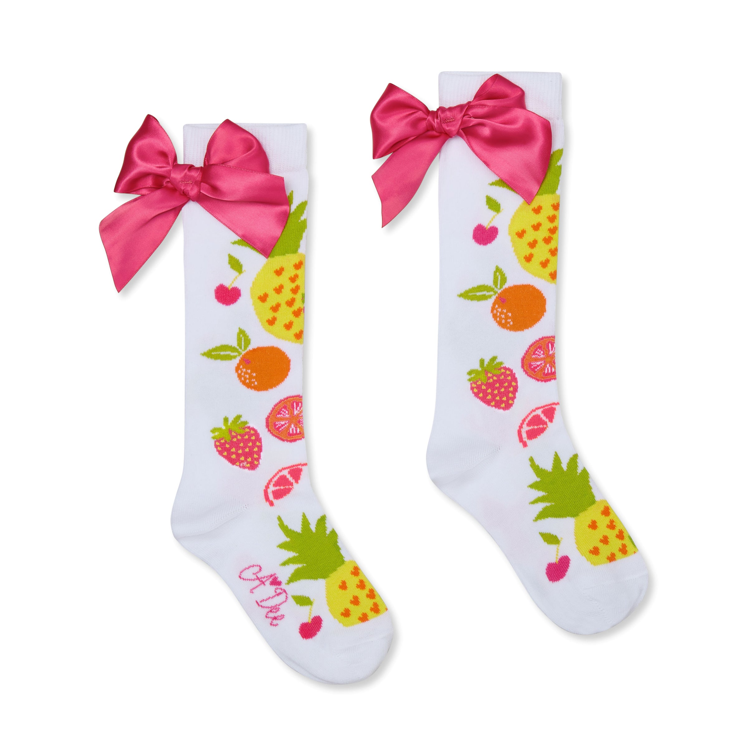PREORDER SS26 ADee TAMMY Multicoloured Fruit Print Knee High Bow Socks