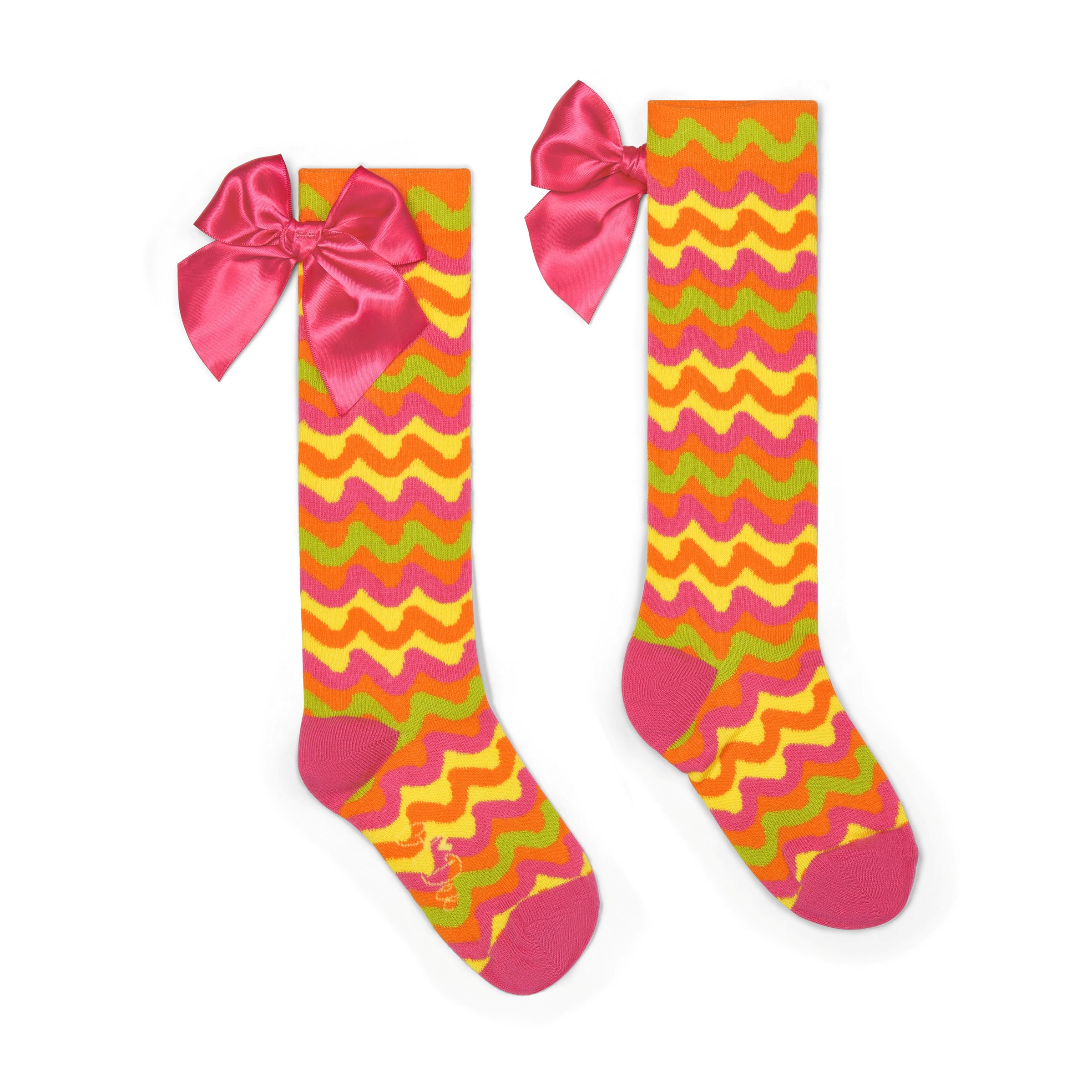 PREORDER SS26 ADee TIANNA Multicoloured Zig Zag Print Knee High Bow Socks