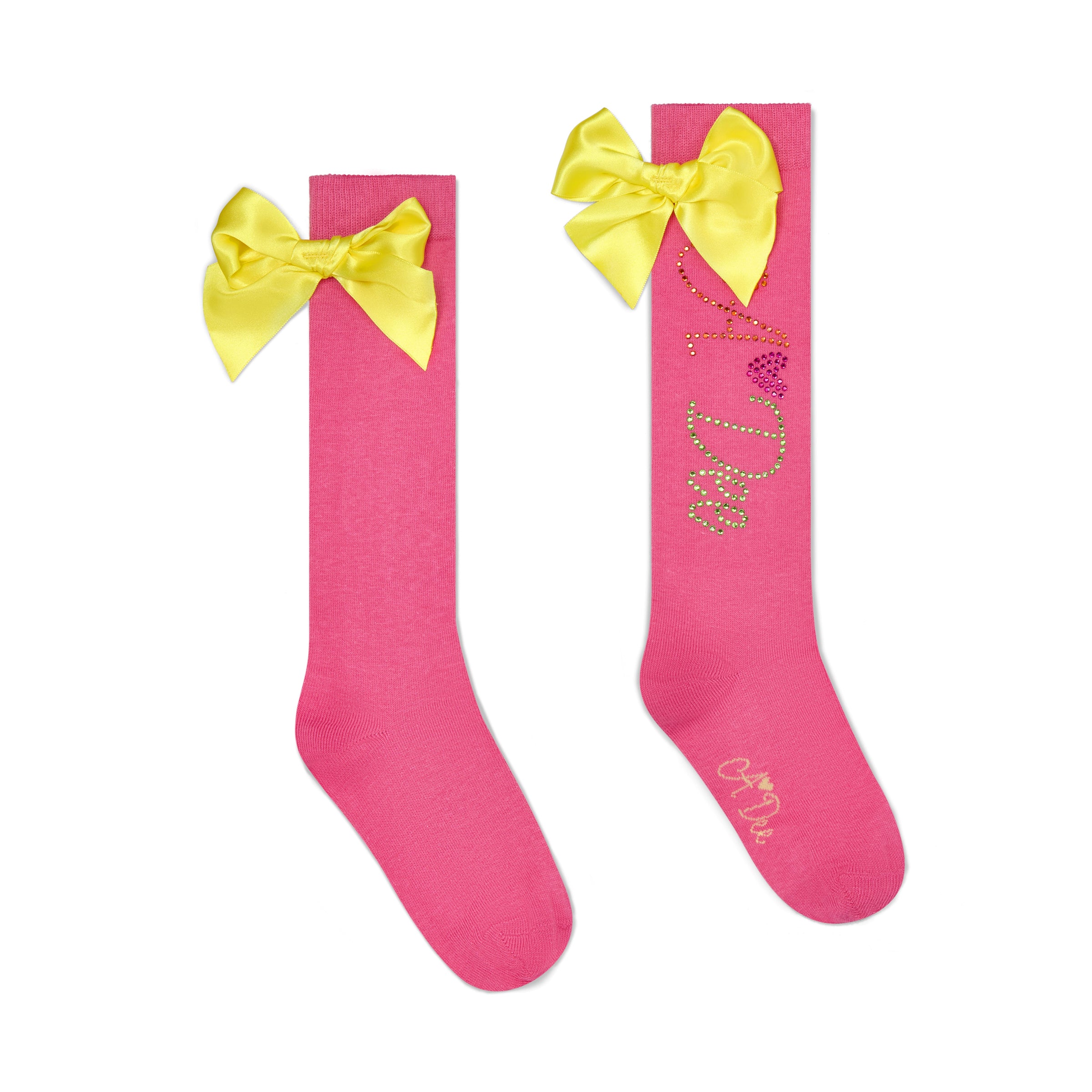 PREORDER SS26 ADee TINA Pink & Yellow Diamante Knee High Bow Socks