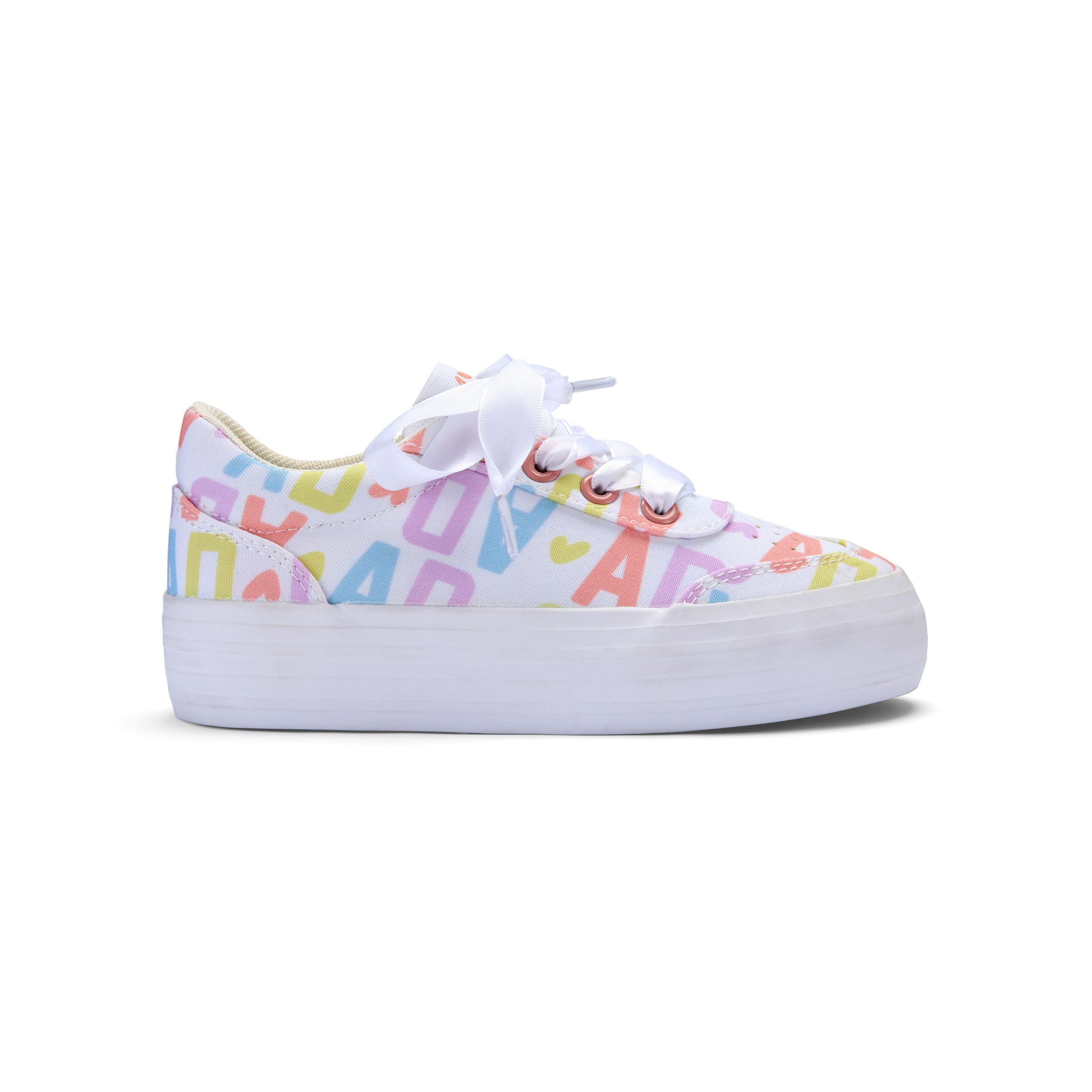 PREORDER SS26 ADee PATTY White Multicoloured Initial Print Platform Trainers