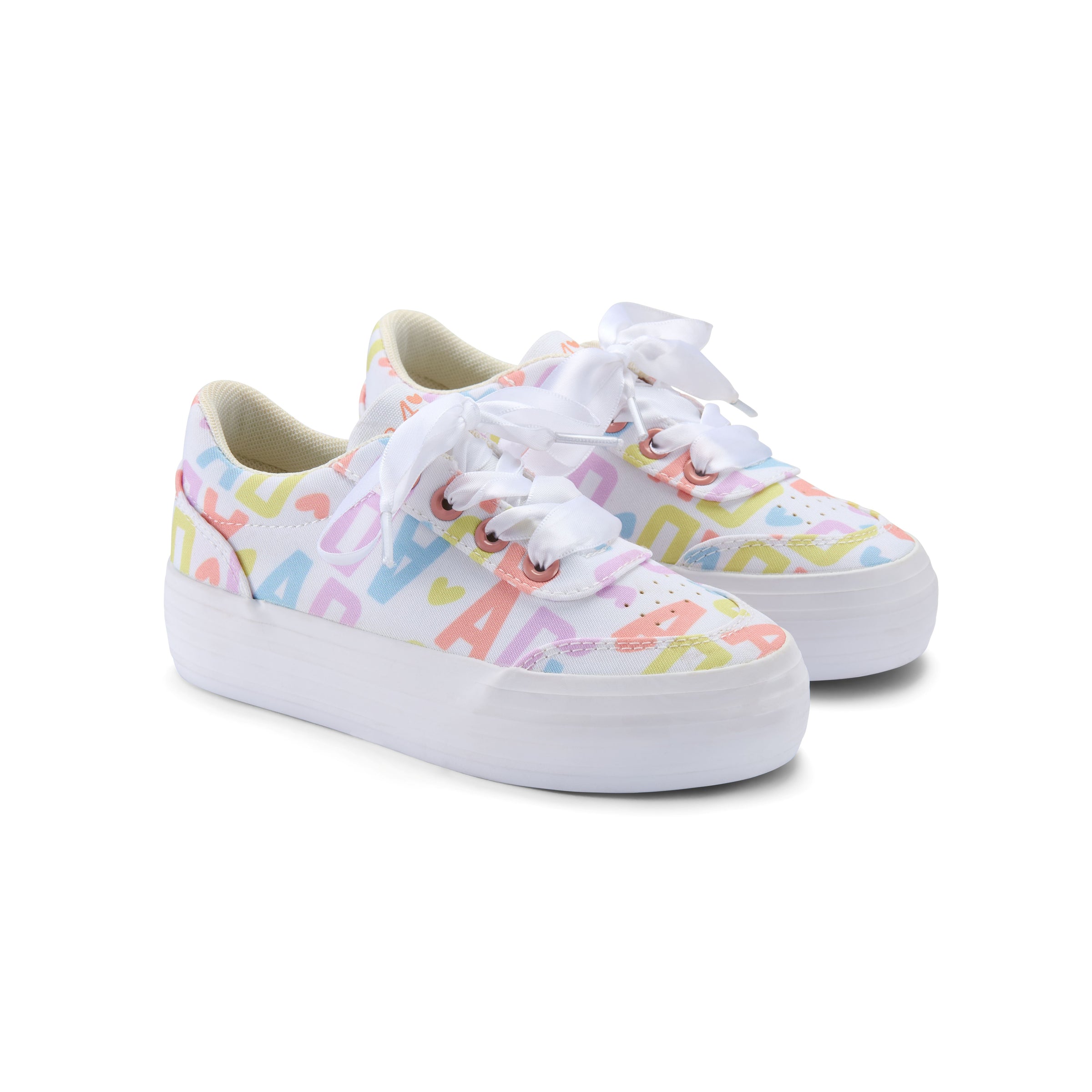 PREORDER SS26 ADee PATTY White Multicoloured Initial Print Platform Trainers