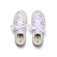 PREORDER SS26 ADee PATTY White Multicoloured Initial Print Platform Trainers