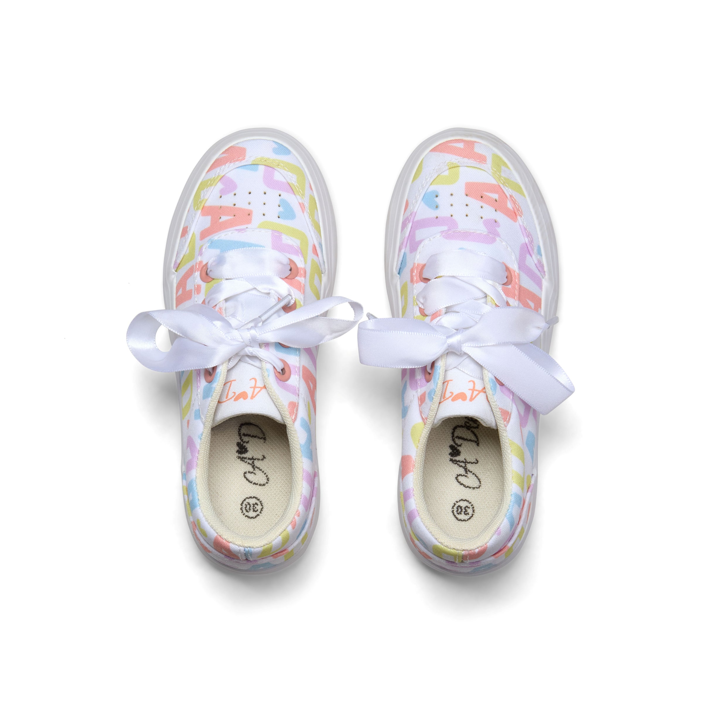 PREORDER SS26 ADee PATTY White Multicoloured Initial Print Platform Trainers