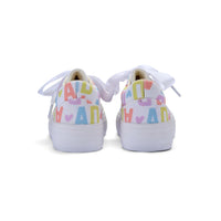 PREORDER SS26 ADee PATTY White Multicoloured Initial Print Platform Trainers