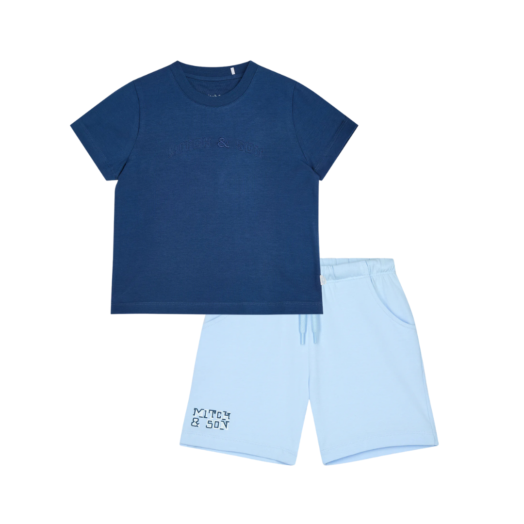 SS25 Mitch & Son FOXE & FRED Blue Logo T-Shirt & Shorts Set