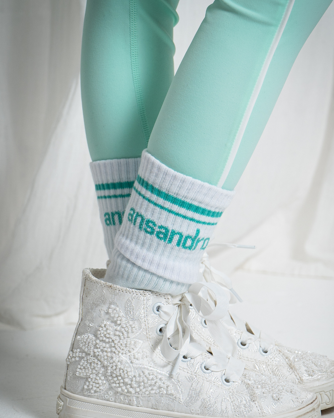 SS26 Ansandro Mint & White Logo Socks