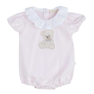 Baby Gi Pale Pink Cotton Sweet Teddy Frilly Collar Romper