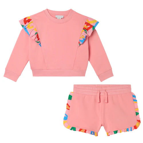 SS26 Stella McCartney Pink Flower Frill Sweat Shorts Set