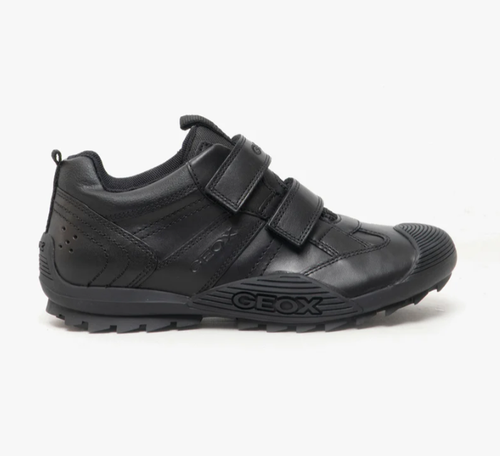 Geox J Savage A J0424A Black Leather School Shoes