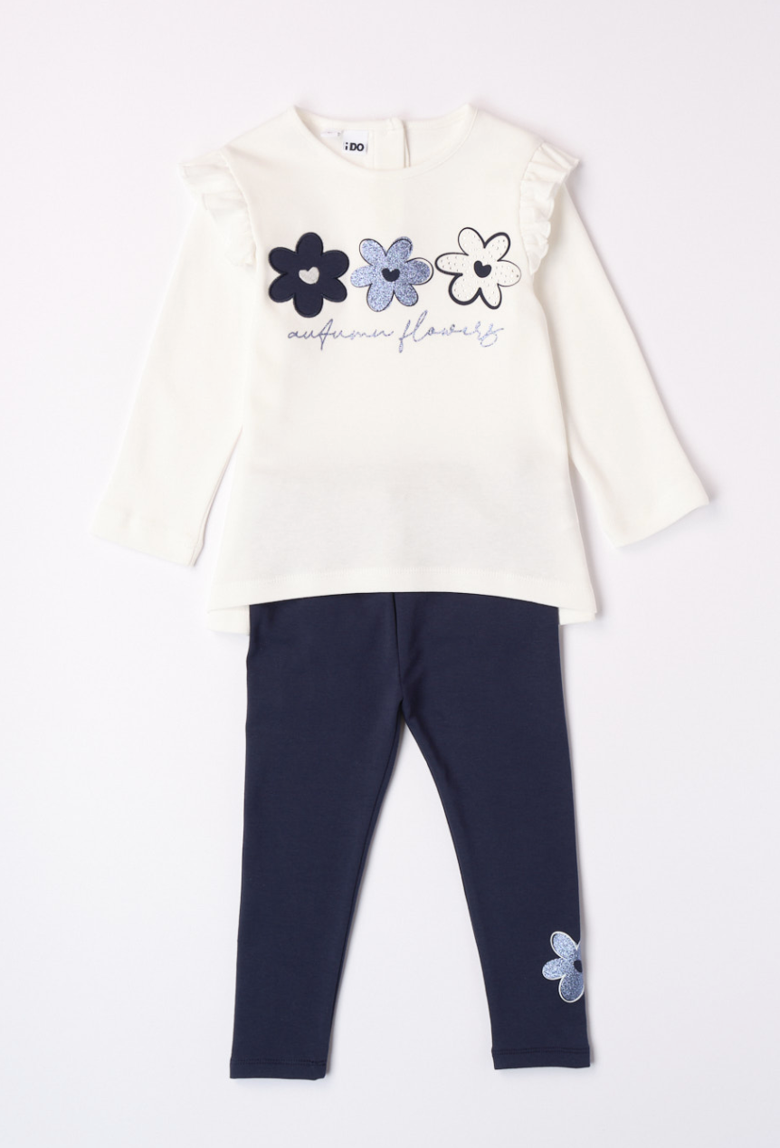 AW23 iDO Navy Blue & Cream 'Autumn Flowers' Floral Hearts Frill Leggings Set