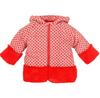 AW23 Agatha Ruiz De La Prada Baby Red & White Square Hearts Hooded Faux Fur Jacket / Coat