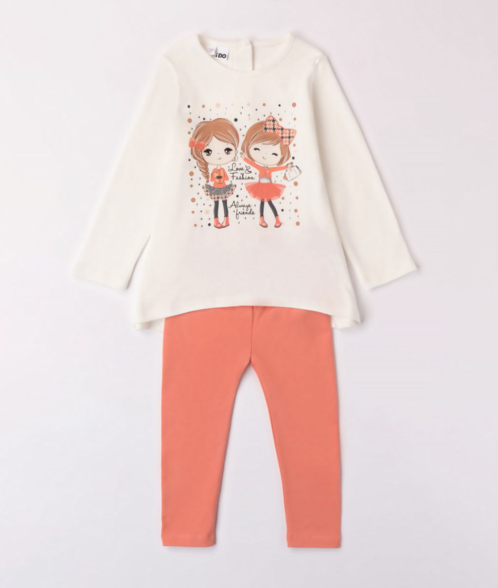 AW23 iDO Orange & Cream 'Love & Fashion' 'Always Friends' Girls Leggings Set